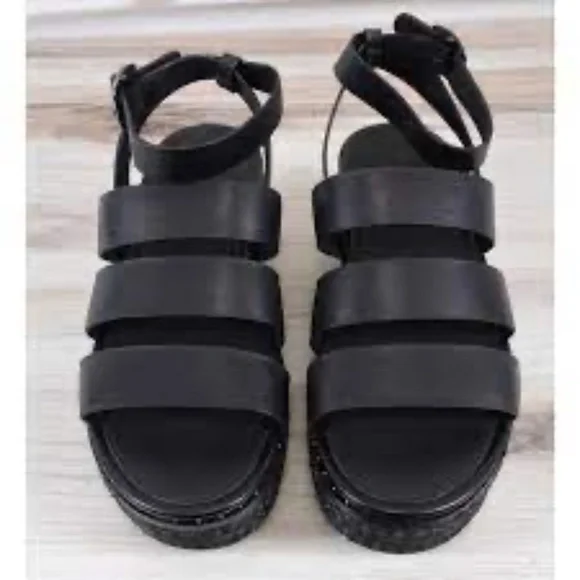 FitFlop Eloise Black Ankle Strap Open Toe Strappy Upper Espadrille Wedge Sandals - Picture 5 of 9